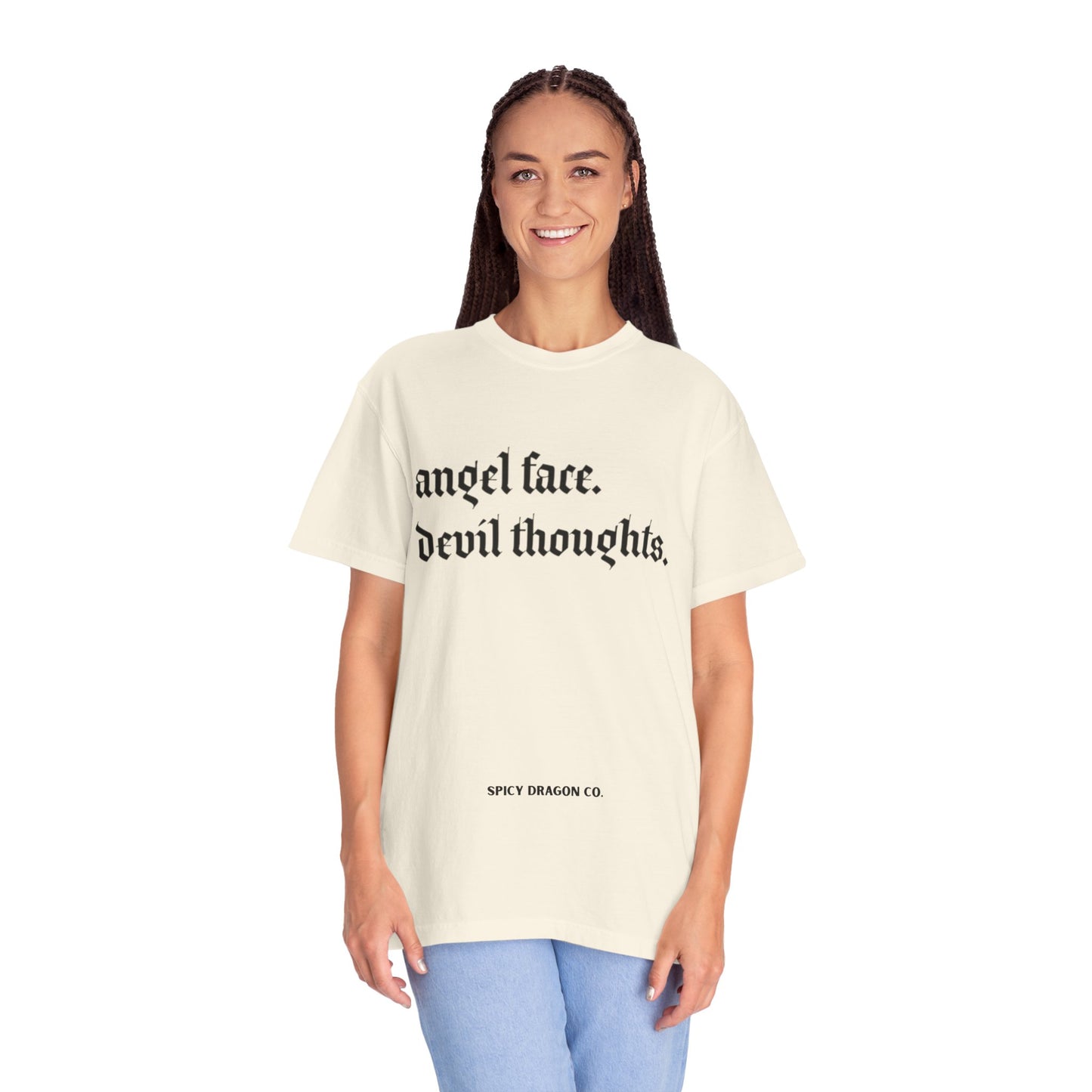 Angel Face/Devil Thoughts Comfort Colors Tee