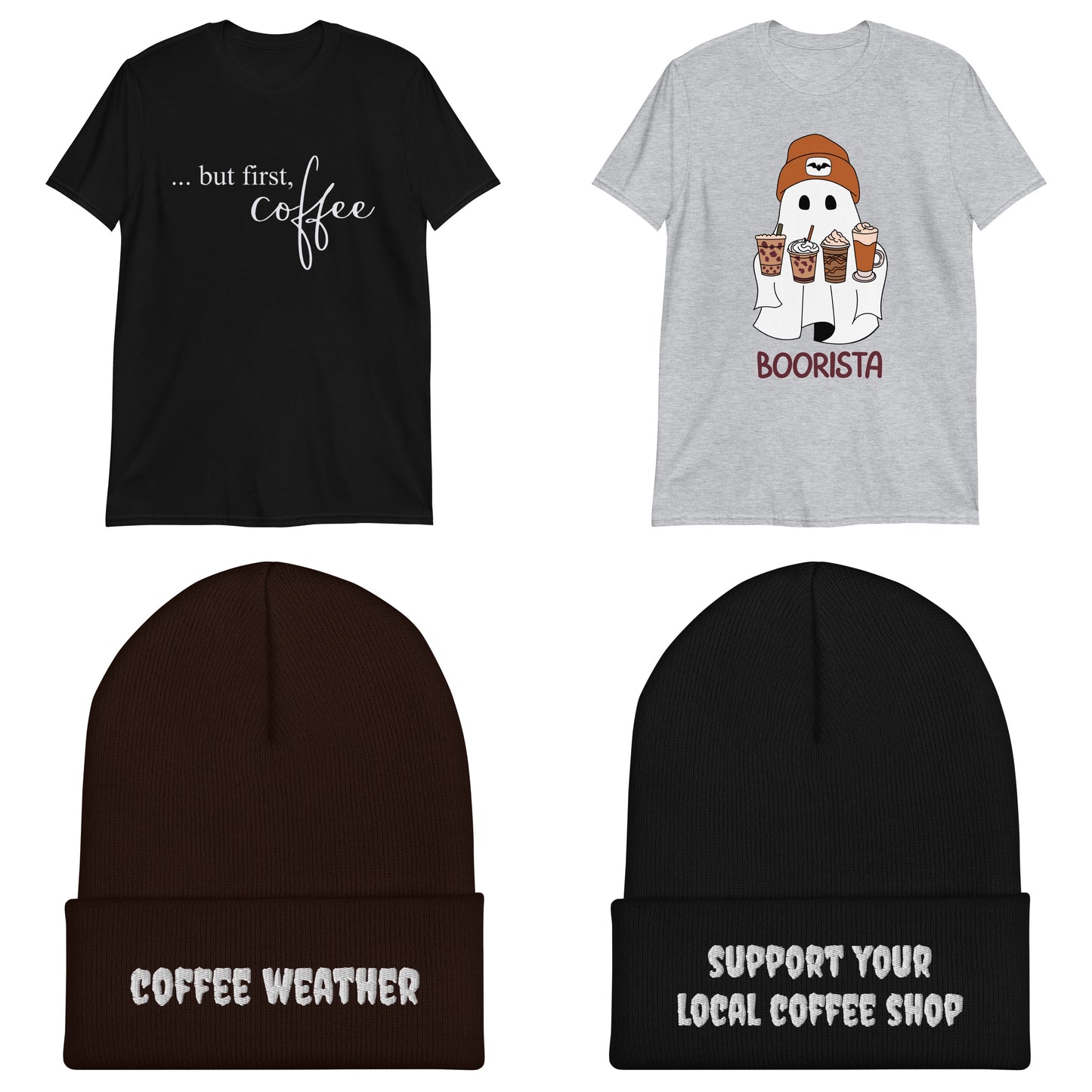 mystery grab bag (t-shirt, beanie, iced coffee koozie, bookmark, pen, & stickers)