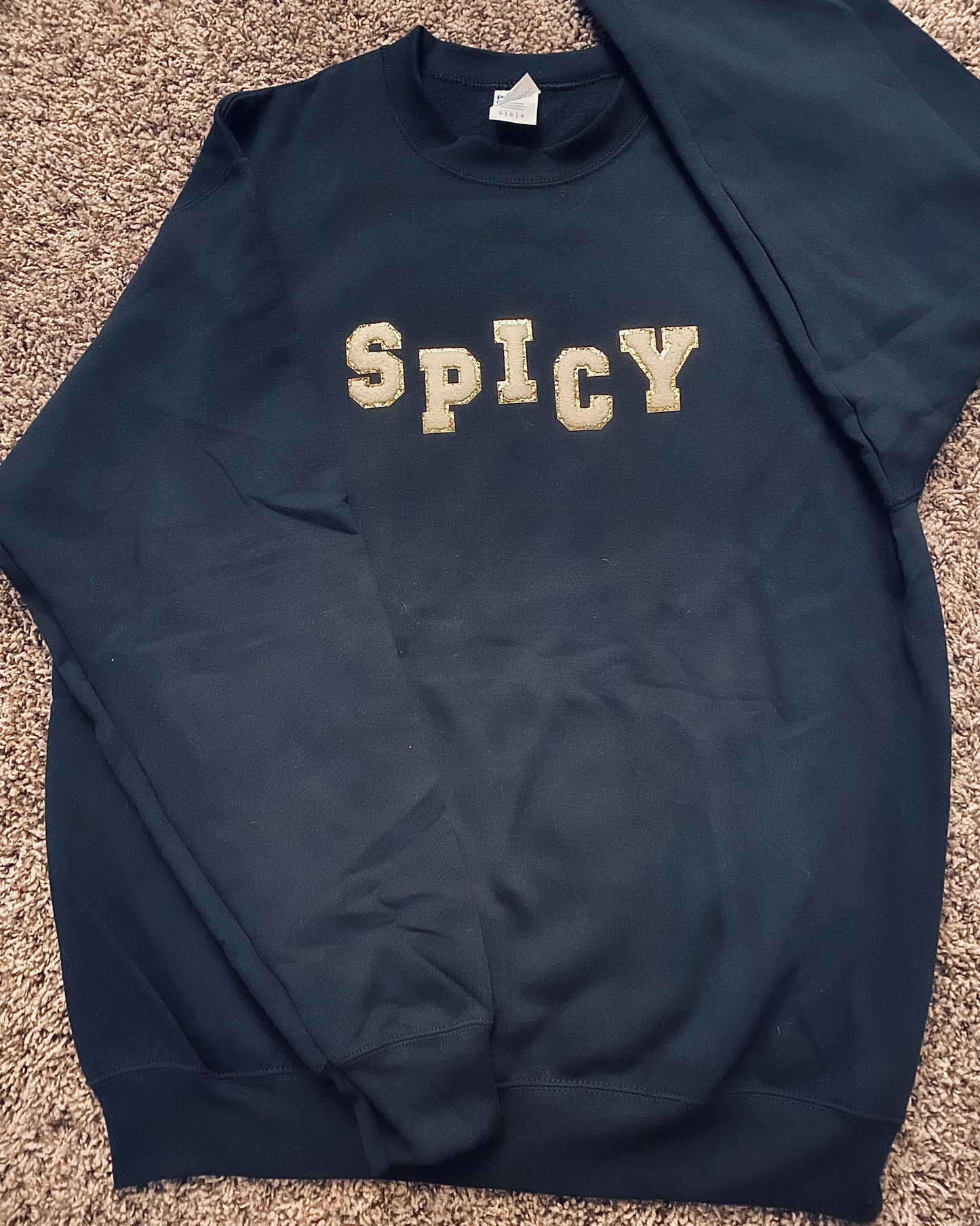 Jet Black Spicy Letter Patch Sweatshirt