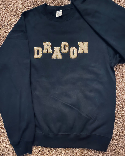 Jet Black Dragon Letter Patch Sweatshirt