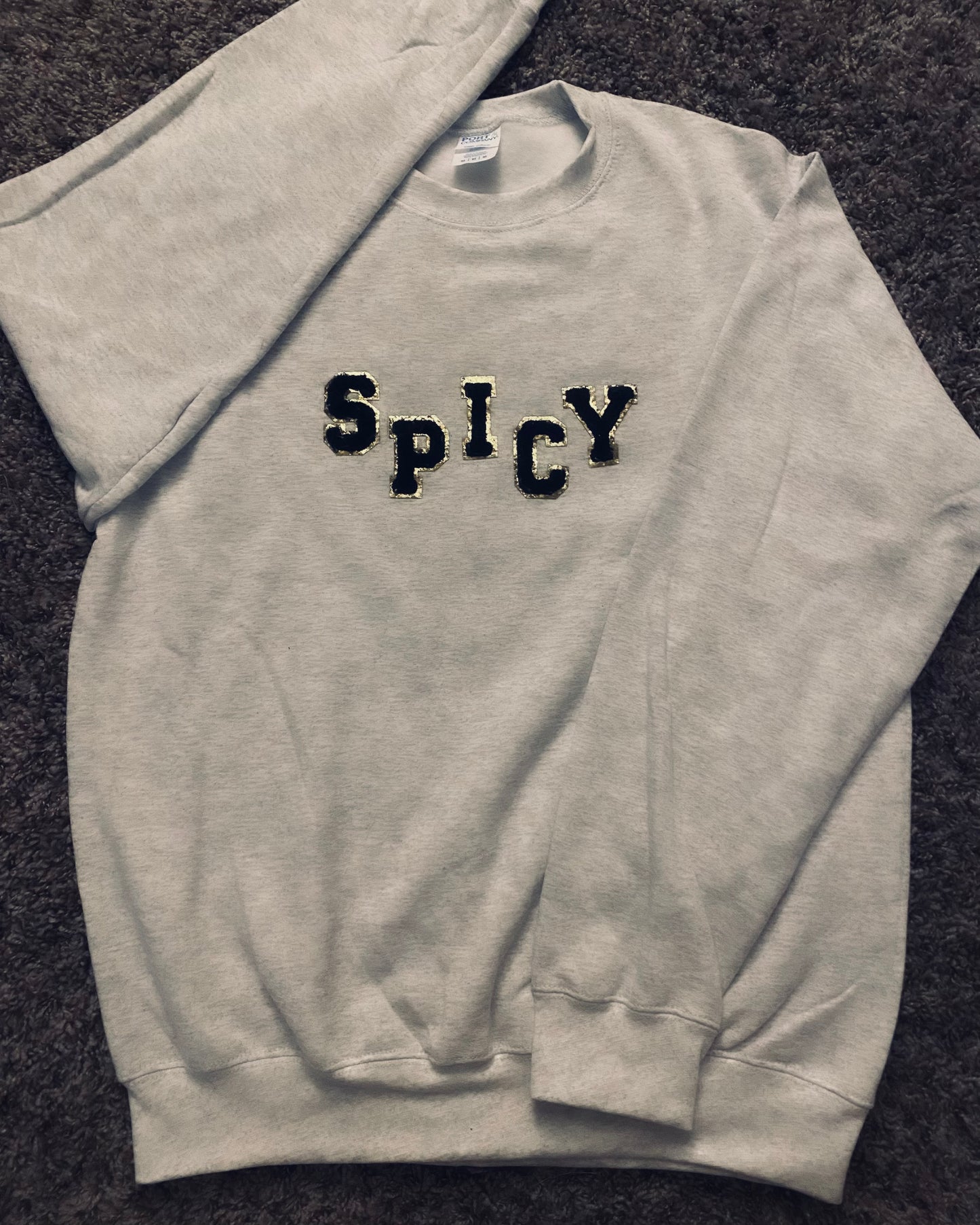 Ash Grey Spicy Letter Patch Sweatshirt