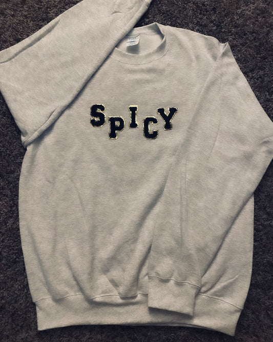 Ash Grey Spicy Letter Patch Sweatshirt